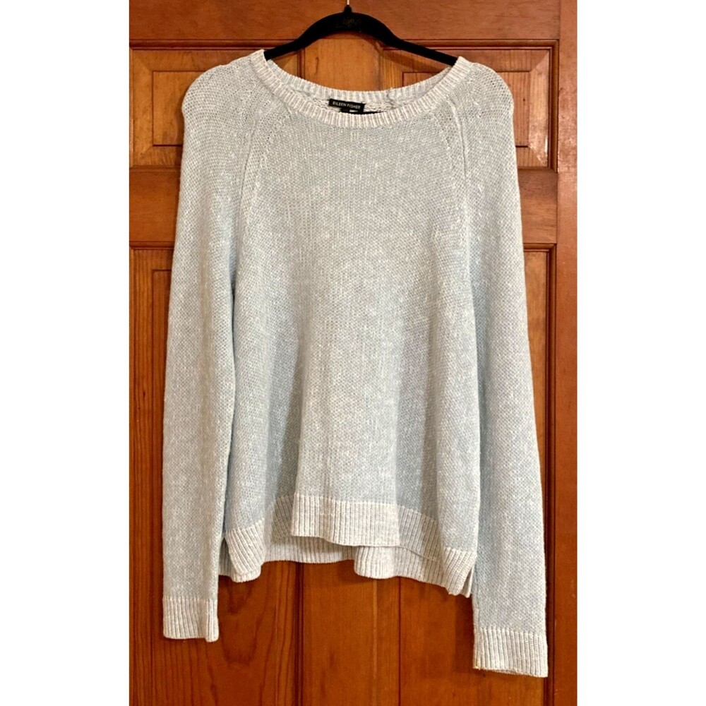 Eileen Fisher Womens S Blue Organic Linen Cotton Knit Pullover Sweater Coastal